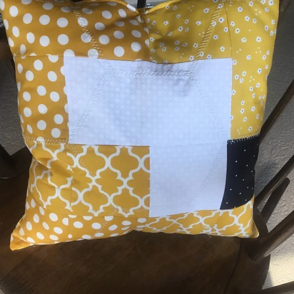 CLOSEOUT SALE $10 NWT Hand Crafted  Pillow Yellows, White  Black Bee Fabrics